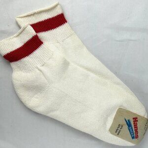 NWT Vintage Hanes Red Striped Ankle Socks Mens 9-11 Short White